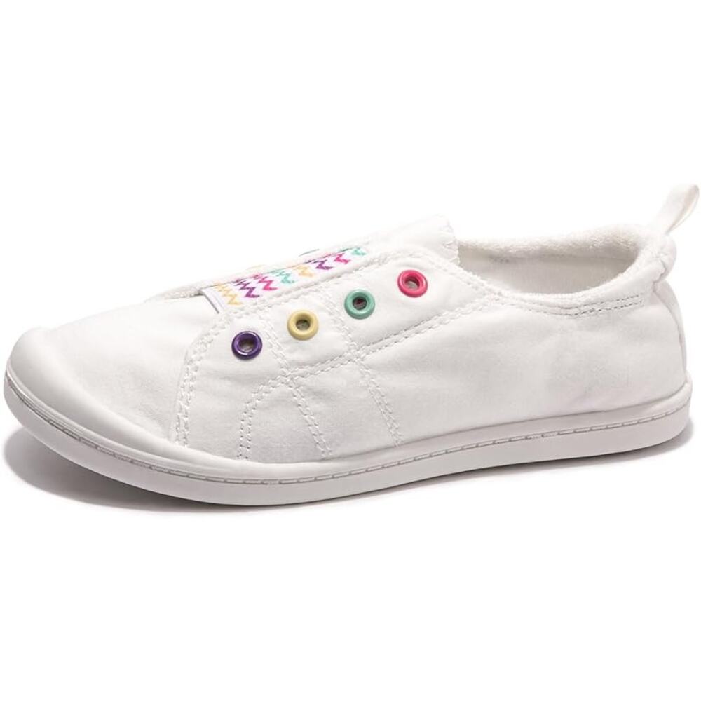 New FunkyMonkey Toddler Girls Size 7 White Canvas Sneakers Lace Up Slip On Shoes